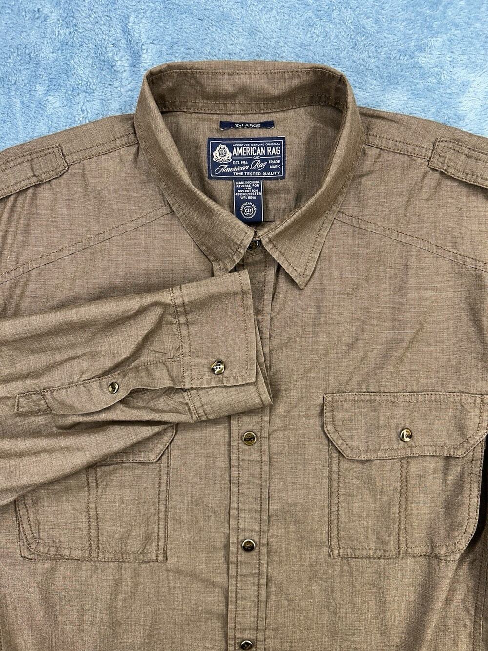 American Rag Mens XL Brown Long Sleeve Button Down Utility Shirt